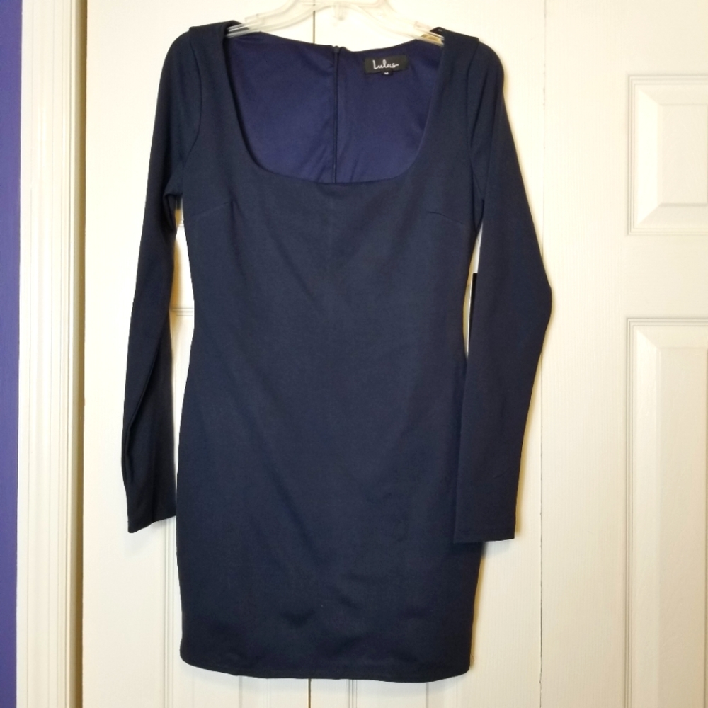 Lulus Navy Blue Long Sleeve Bodycon Mini Dress NWT